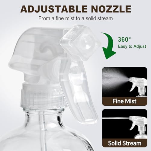 Glass Spray Bottles with Silicone Sleeves (2 Pack, 16 oz), Mist and Stream | Heavy-Duty Sprayer, Premium Glass, Leaks and Clogs Free, for Cleaning Solutions, Planting, Hair Spraying - Funnel Included