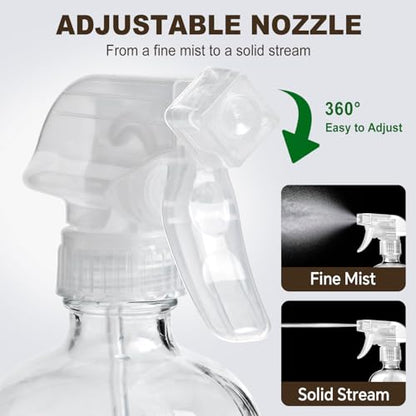 Glass Spray Bottles with Silicone Sleeves (2 Pack, 16 oz), Mist and Stream | Heavy-Duty Sprayer, Premium Glass, Leaks and Clogs Free, for Cleaning Solutions, Planting, Hair Spraying - Funnel Included