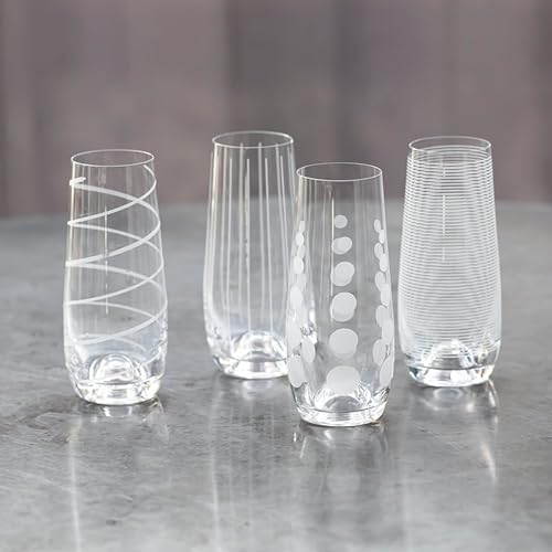 Mikasa Cheers Stemless Flutes, 7.5 Oz - Clear, Set of 4 | Lead-Free Crystal Drinkware with Dot, Line & Swirl Designs for Champagne, Prosecco, Cocktails & Mimosas, Dishwasher Safe - style: Stemless Flutes