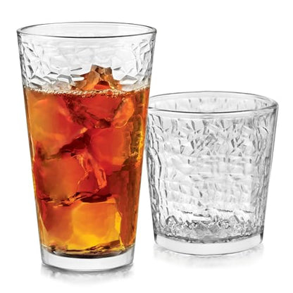 Libbey Yucatan Textured Tumbler & Rocks Drinking Glasses Set of 16 | Jumbo Margarita Glass Cups with 16.2 oz and 13 oz Capacities for Frozen Cocktails, Mocktails & Entertaining - color: 06 - Yucatan Frost