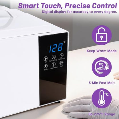 1.5L Large Capacity Digital Wax Warmer - Smart Touch Screen Wax Melting Pot with Precise Temp Control (86-275°F), Fast 5-Min Heat, for Professional Hair Removal & SPA, with Silicon Spatula & 50 Sticks