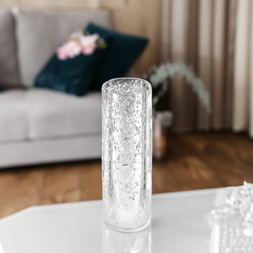 WGVI Hurricane Candle Holder Sleeve, W: 3", Ht: 10", Silver Speckled Glass Cylinder Open Both Ends, Chimney Tube Shade, 2 Pieces - color: Silver Speckle, size: 3x10"H