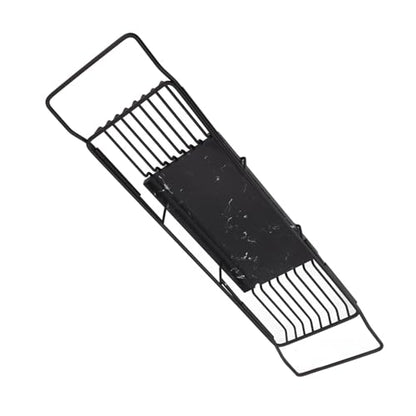Metal Marble Bathtub Rack, Bathtub Caddy Tray Stainless Steel Shower Caddy Tray with Extending Sides, Bathroom Trays (Black) - size: Black