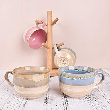 Bosmarlin Large Ceramic Coffee Mug Set of 2, Stoneware Jumbo Latte Mugs for Office and Home, 16 Oz, Dishwasher and Microwave Safe(Blue, 2) - color: Blue