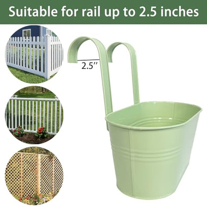 6 Pack 10" Balcony Hanging Metal Fence Planters Flower Pots, Mint Green | Removable hook, Drainage hole, Rustproof, For flowers / herbs / succulents, veggies, For railings / fences / balconies - color: Mint Green