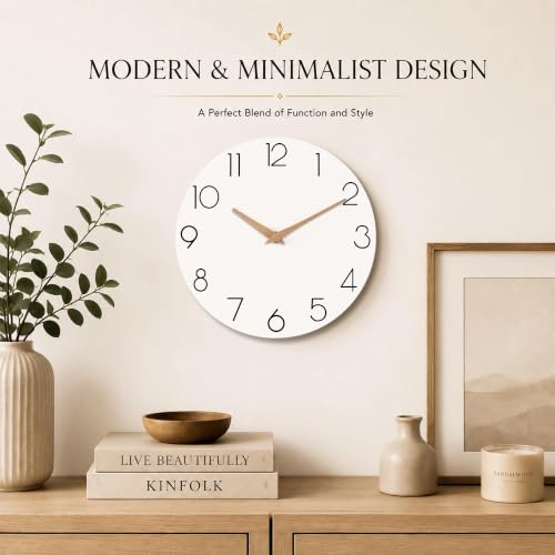 cicininc 12 Inch Battery Operated Wall Clock, Silent Analog, White | Kitchen | Office | Bedroom | Modern Style | Easy-to-read Numbers - color: B_white, size: 12"