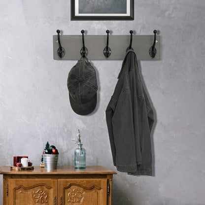 WEBI Rustic Coat Rack Wall Mount,5 Cast Iron Coat Hooks Wall Mounted,Heavy Duty Wall Coat Hanger Hooks for Hanging Coats,Clothes,Gray,2 Packs - color: Gray, size: 17 Inch(2 Packs)