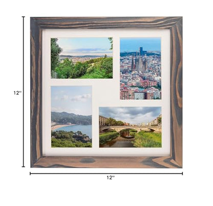 Rustic Solid Wood Square Collage Photo Frame 12x12 inch – Display Four (4) 4x6 inch Pictures with Mat Wall Tabletop - Grey - color: Grey
