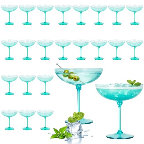 LemonRoad 24 Pcs Plastic Coupe Glasses 9 oz Disposable Martini Glasses for Cocktails, Champagne, Desserts and Espresso, Drinkware Set for Weddings, Birthday Parties, Home Bars (Light Green) - color: Light Green