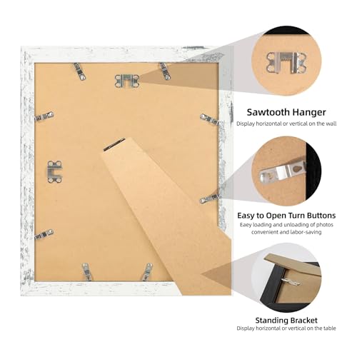 iRahmen 10x12 Picture Frame with Mat 8x10 - High Definition Real Glass Wooden Photo Frames for Tabletop Display and Wall Mounting (Distressed White, Set of 4) - color: Distressed White, size: 10X12