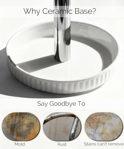 Paper Towel Holder, Ceramic Heavy Plate Base Wobble-Free, Roll Stand-Silver | Effortless Cleaning and Easy to Assemble, Super Large for Triple Rolls, High End Looking as a Good Gift for Kitchen Island - color: Silver