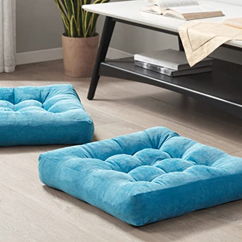 Floor Pillows Set of 2, Large Meditation Cushion for Adults, 22 Inch Square | Floor Cushion For Reading Nook & Office, Breathable Corduroy Cover, 3.5" Thick Supportive Shredded Memory Foam, Turquoise - color: Square | Turquoise | 2 Pack, size: 2 Pack