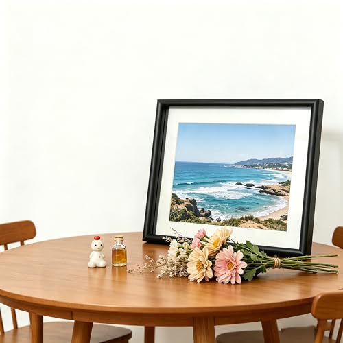 Floating Picture Frame 8X10, Black Aluminum Metal Photo Frame, Real Double Glass Floating Picture Frame with Glass Display Photos, Plant or Petal Specimens