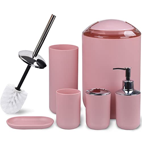 CERBIOR Bathroom Accessories Set 6 Piece Bath Ensemble, Blush Pink | Includes Soap Dispenser, Toothbrush Holder, Toothbrush Cup, Soap Dish for Decorative Countertop and Housewarming G - color: Blush Pink-6pcs