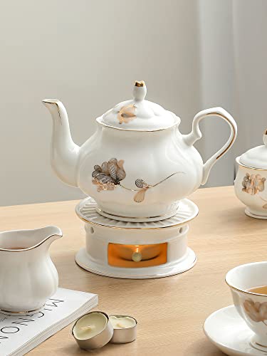 CHENP.HMC Teapot Warmer, Ceramic Tea Warmer with Tealight Holder(White) | Teapot Heater for Heating Coffee, Milk, Tea Light Heater, Candle Warmer