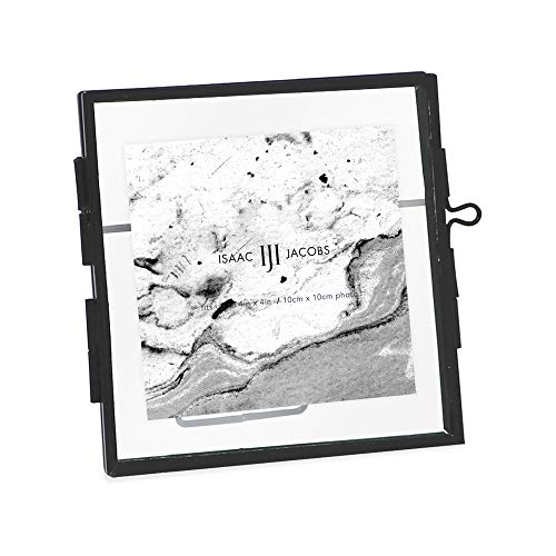 Isaac Jacobs 4x4 Black Metal Floating Photo Frame, Locket Closure | Modern Style Brass and Glass, Metal Floating Desk Photo Frame, with Locket Closure, Art, Mementos & Keepsakes - size: 4x4
