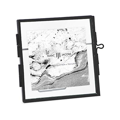Isaac Jacobs 4x4 Black Metal Floating Photo Frame, Locket Closure | Modern Style Brass and Glass, Metal Floating Desk Photo Frame, with Locket Closure, Art, Mementos & Keepsakes - size: 4x4