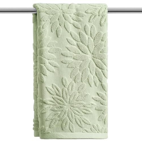 Artoid Mode 1 Pc Light Green 3D Dahlia Floral Jacquard Hand Towels for Bathroom, Cotton Soft Absorbent Bathroom Decor Towels, 13.7 x 29.5 Inch - color: Light Green, size: 13.7" x 29.5", 1PC