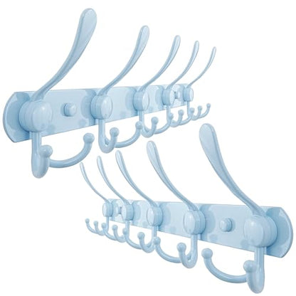 Coat Rack Wall Mounted - 5 Tri Hooks, Heavy Duty, Stainless Steel, Metal Coat Hook Rail for Coat Hat Towel Purse Robes Mudroom Bathroom Entryway (Blue, Pack of 2) - color: Blue, size: L=16" (2 Pcs)