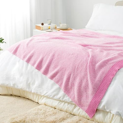 Carriediosa Heather Throw Blanket 50x60, 400GSM Ultra Soft Microfiber | Hot Pink, Fuzzy Fluffy Cozy Plush Knit Knitted Throws, Lightweight Cute Preppy Fall Blankets for Couch, Bed - color: Heather - Hot Pink, size: 50" X 60"