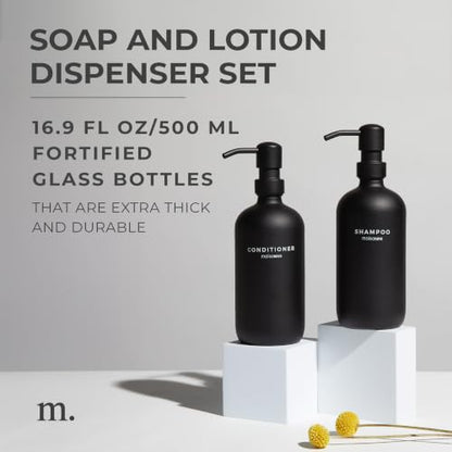 MaisoNovo Soap Dispenser 2-Piece Set | 16.9oz Black Bottles with Black Plastic Pumps - color: Black/Black