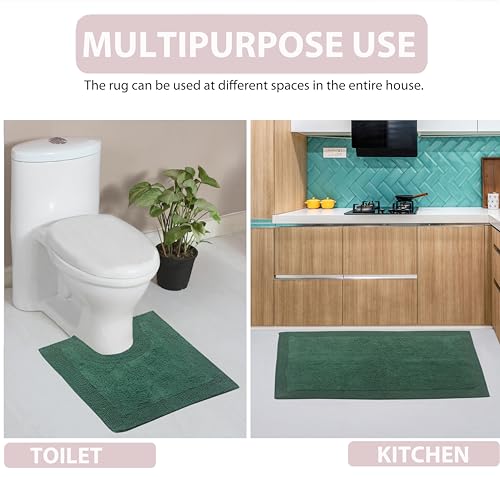 Home Weavers Luxury Collection 100% Cotton Reversible Bathroom Rugs Set, Washable Rug, Extra Soft and Absorbent Bath Rug, Kitchen Mat, 2 Piece Set(S+M), Bottle Green - color: Bottle Green, size: 2 Piece Set(S+M)