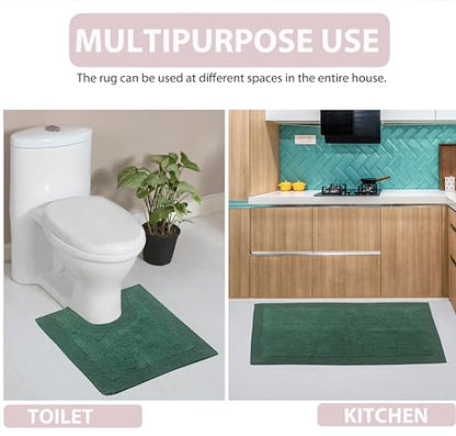 Home Weavers Luxury Collection 100% Cotton Reversible Bathroom Rugs Set, Washable Rug, Extra Soft and Absorbent Bath Rug, Kitchen Mat, 2 Piece Set(S+M), Bottle Green - color: Bottle Green, size: 2 Piece Set(S+M)