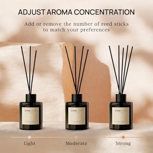 VINEVIDA | Leather & Brandy | Reed Diffuser for Home & Bathroom | Long-Lasting Scent Sticks Set | Oil Stick Diffuser | Bathroom Scent