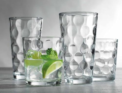 Home Essentials Drinking Glasses Set of 16, 8 Highball Glasses -17 oz., 8 Rocks Whiskey Glass Cups 13 oz., Inner Circular Lensed Glass Cups. - size: 16 Piece Set (8 x 17 oz Highball, 8 x 13 oz Rocks)