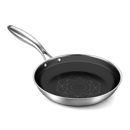 COOKER KING 10-Inch Stainless Steel Pan, Hybrid Nonstick Frying Pan | 3-Ply Clad Cookware, Healthy & Non-Toxic, Dishwasher & Oven Safe, Stay-Cool Handle, Induction Compatible – Metal Utensil Safe - size: 10 Inch