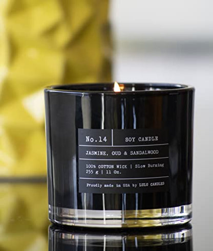 Lulu Candles | Jasmine, Oud & Sandalwood | Luxury Scented Soy Jar Candle | Hand Poured in The USA | Highly Scented & Long Lasting (11 Oz.) - size: 11 Oz.