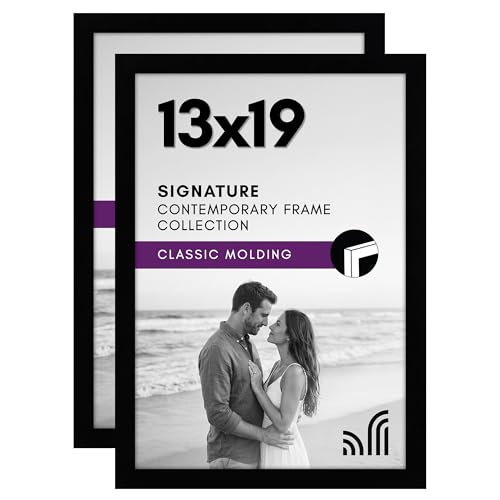 Americanflat 13x19 Picture Frame with Shatter-Resistant Glass - Set of 2 - Signature Collection - Gallery-Style Frames Made of Engineered Wood - Picture Frames for Wall Display - Black | Shatter-resistant glass, hangs vertical or horizontal, sawtooth hang