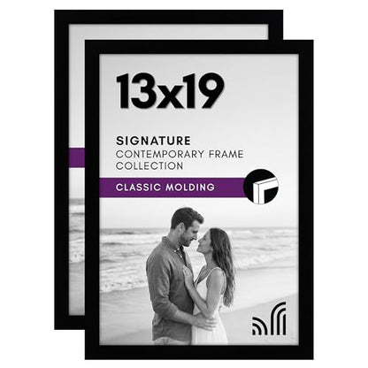 Americanflat 13x19 Picture Frame with Shatter-Resistant Glass - Set of 2 - Signature Collection - Gallery-Style Frames Made of Engineered Wood - Picture Frames for Wall Display - Black | Shatter-resistant glass, hangs vertical or horizontal, sawtooth hang
