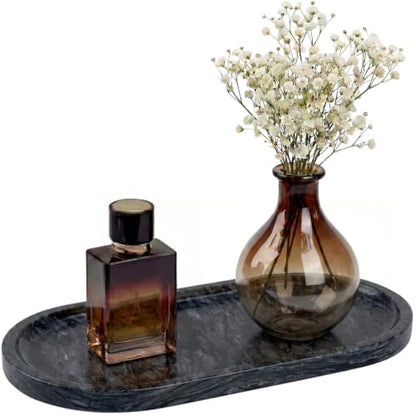 YKAJO Wave Grey Oval Marble Tray, 11.8x5.9 Vanity Perfume Organizer Dish | Honed natural stone; jewelry & trinket dish, ring & key holder, soap & candle catchall; bath counter, dresser, coffee table - color: Wave Grey, size: 11.8" x 5.9" x 0.6"