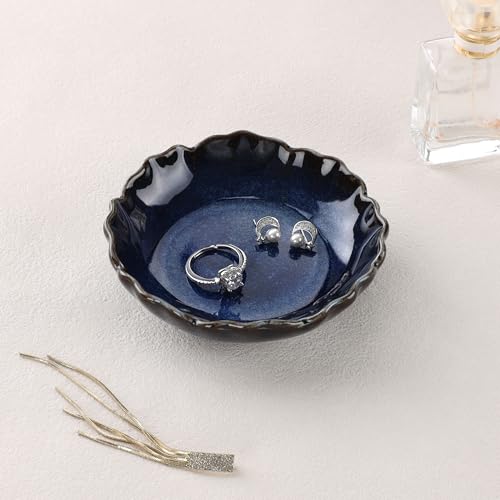 Ring Jewelry Dish Blue Pastel Ruffled Ceramic |Trinket Tray for Earrings, Necklaces|Gifts for Women|Mothers Day Birthday Friendship Vanity Organizer & Bathroom Decor - color: Blue