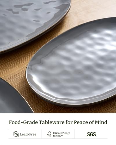 famiware Serving Platter, Oval 15.59/14.3/12.9 inch Serving Dishes for Entertaining, Serving Bowls, Microwave Safe, Fine Stonware Serving Trays for Party, Turkey, Cheese, Ocean Series, Dark Grey - color: Dark Gray