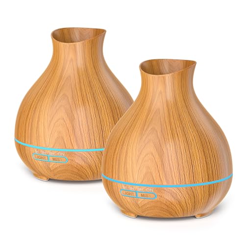 Aromatherapy Essential Oil Diffuser,2 PCS Humidifier with 550ml Lasting Mist Output Waterless Auto-Off Ultrasonic Diffusers 7 Color LED Lights Cool Mist Humidifier for Large Room, Home - color: 2 X Brown