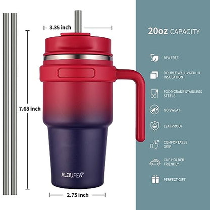 20 oz Insulated Travel Coffee Mug Tumbler with Handle and Straw | Leakproof Stainless Steel Coffee Cup with Lid, Double Wall Vacuum Ice Thermal Cup, Dark Rainbow - color: Dark Rainbow, size: 20 Ounces