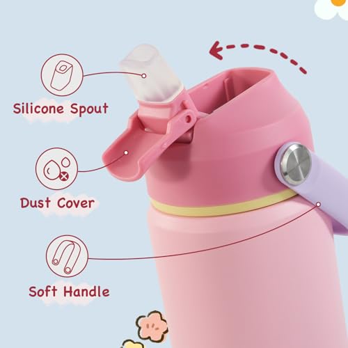 Kerilyn 12oz Kids Water Bottle 2 Pack, Stainless Steel Insulated Water Bottle Bulk, Toddler Cups with Straws Leak-Proof, Kids Water Bottles for School Boys Girls, Cerulean + Charm Pink 2 Piece Set - color: A. Cerulean+Charm Pink