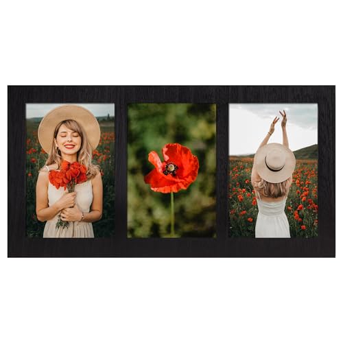 YESKAY 4x6 Collage Picture Frames, 3 Picture Frame 4x6, Rustic Black Wood Frame with Tempered Glass, 3 Opening 4 by 6 Photo Frame Wall Decor or Tabletop, 1 Pack - color: Rustic Black, size: 4x6 - 3 Opening(OD:7.1X13.6in)