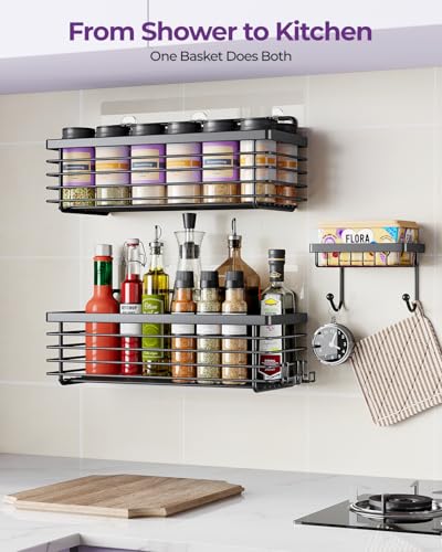 ODesign Shower Shelves Adhesive 3 Pack Stainless Steel Storage Shelve-Black | No drilling wall mounted,rust-resistant,large capacity,quick drainage,easy to clean,suitable for bathrooms and kitchens - color: Black