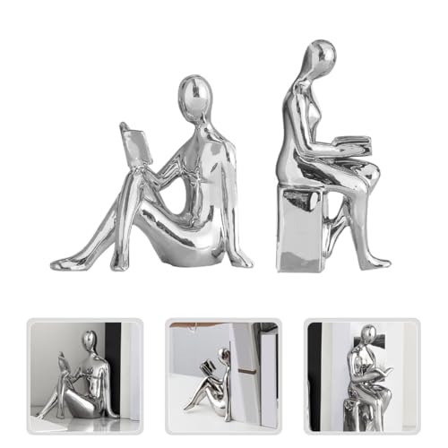 LIFKOME Art Decor Bookends Ceramic Reader Decoration Abstract Figurine Decoration for Bookshelf