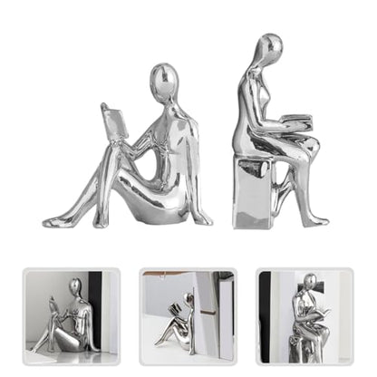 LIFKOME Art Decor Bookends Ceramic Reader Decoration Abstract Figurine Decoration for Bookshelf