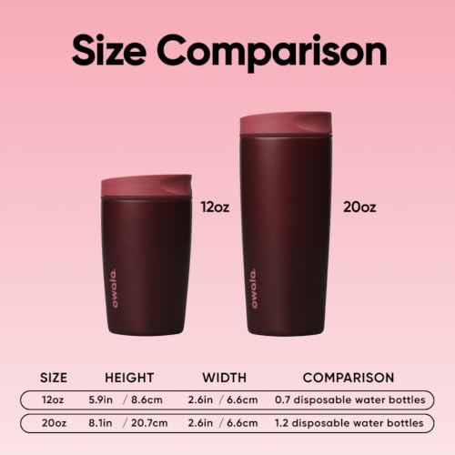 Owala SmoothSip Slider Insulated Stainless Steel Coffee Tumbler, Reusable Iced Coffee Cup, Hot Coffee Travel Mug, BPA Free 12 oz, Black Cherry - color: Black Cherry, size: 12 Ounces, style: No Handle