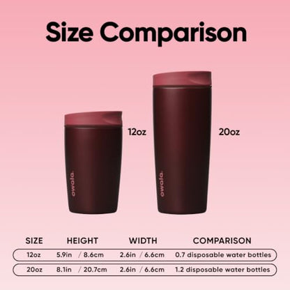Owala SmoothSip Slider Insulated Stainless Steel Coffee Tumbler, Reusable Iced Coffee Cup, Hot Coffee Travel Mug, BPA Free 12 oz, Black Cherry - color: Black Cherry, size: 12 Ounces, style: No Handle