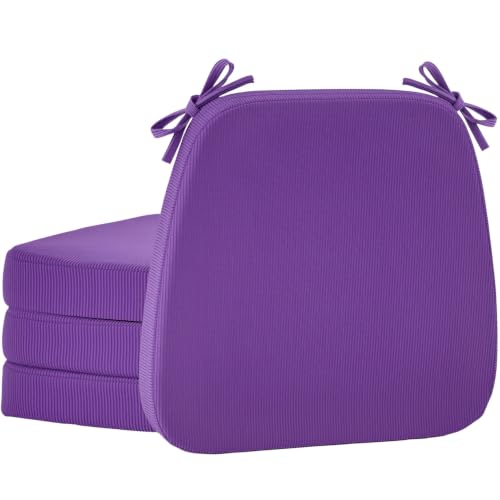 Dining Chair Cushions, Purple, 17"x16", Set of 4 | 2" Cooling Gel High-Density Foam, Chair Pads with Ties, Non-Slip Bottom, Removable Washable Cover, For Dining and Kitchen - color: Purple, size: 4 Count (Pack of 1)