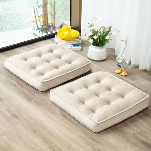 1 MIDDLE ONE Floor Pillow Set of 2, Memory Foam Meditation Cushion, Floor Cushions for Adults Sitting, Large Square Seat Cushions for Yoga, Living Room, 22x22 Inch (Off-White) - color: Off-white, size: 22x22 Inch(Pack of 2)