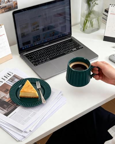 Ceramic Cup and Saucer Set,11.5 oz Coffee Cups with Saucers Modern Porcelain Espresso & Tea Cup Set,Dishwasher & Microwave Safe,for Home & Entertaining (Dark Green) - color: Dark Green Mug