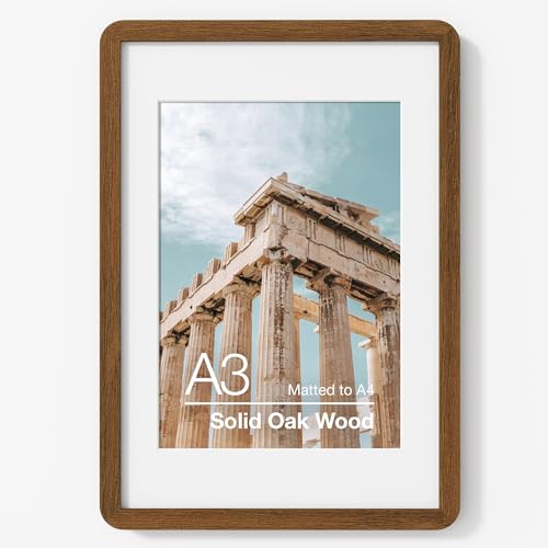 A3 Picture Frame | Solid Oak Wood Picture Frame | Poster Frame With Mat For A4 | Tempered Glass And Hanging Hardware Included | A3 Photo Frame (Walnut, 1 Pack) - color: Walnut, size: A3-1P