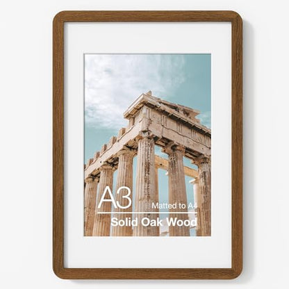 A3 Picture Frame | Solid Oak Wood Picture Frame | Poster Frame With Mat For A4 | Tempered Glass And Hanging Hardware Included | A3 Photo Frame (Walnut, 1 Pack) - color: Walnut, size: A3-1P